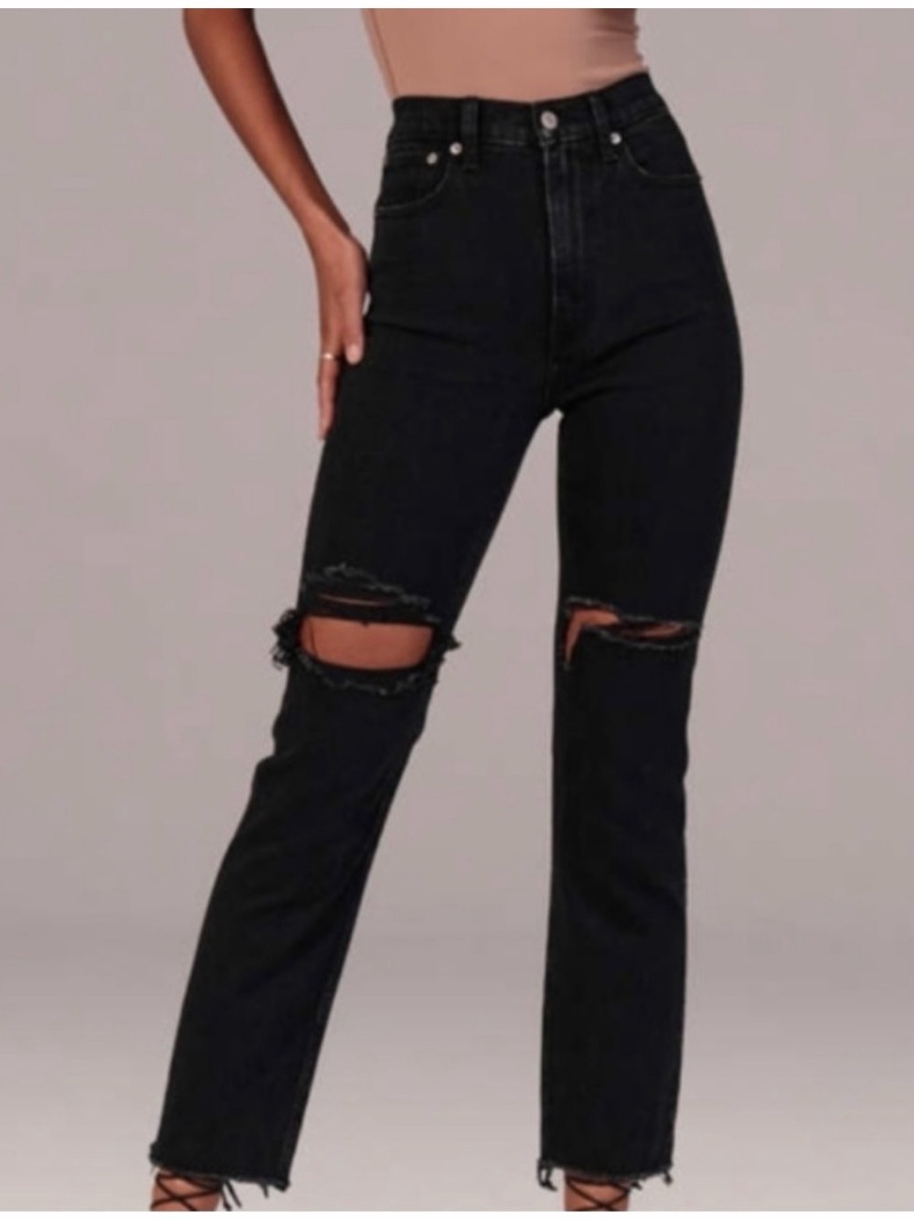 Abercrombie & Fitch Ultra High-Rise Ankle Straight Jeans with Knee Rips